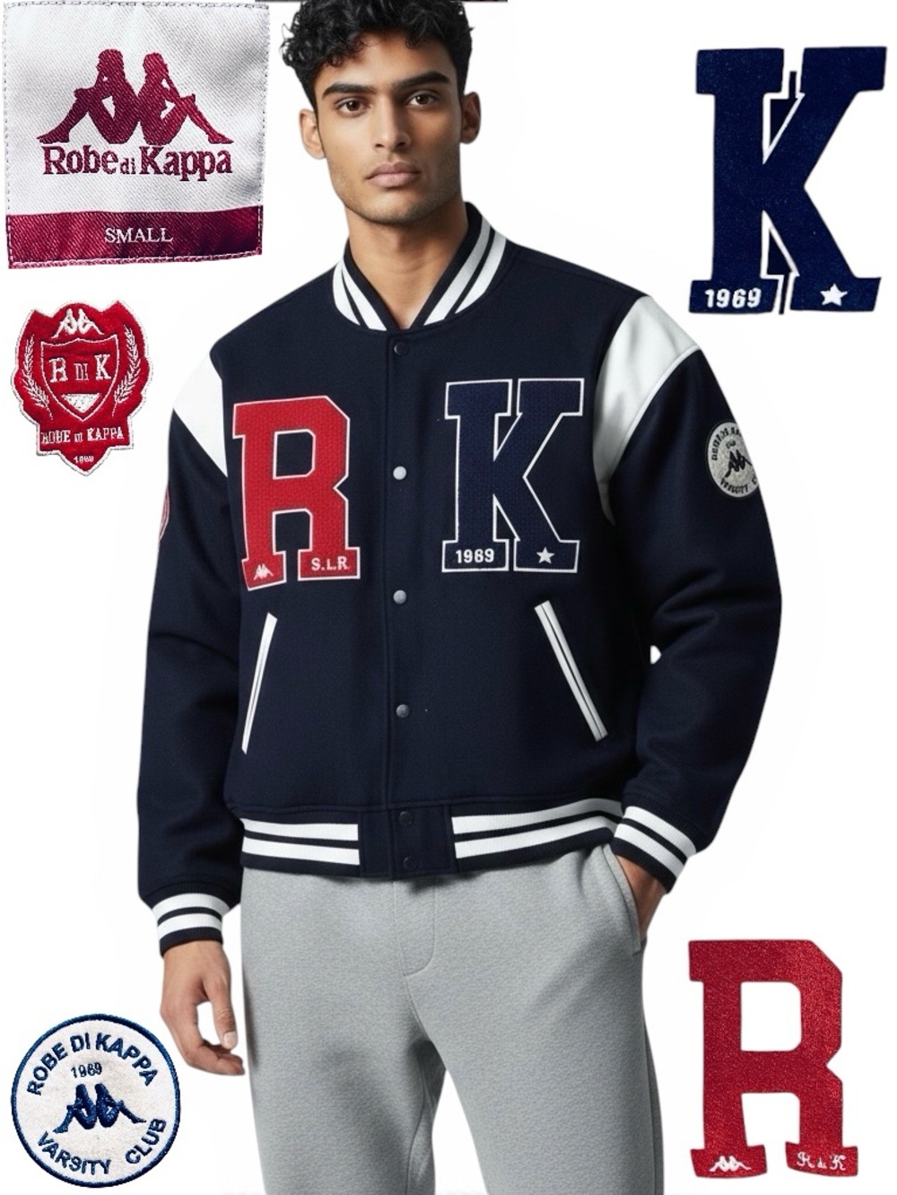 Robe Di Kappa Giovanni Solo Varsity College Letterman Jacket Wool Black Sz S NEW